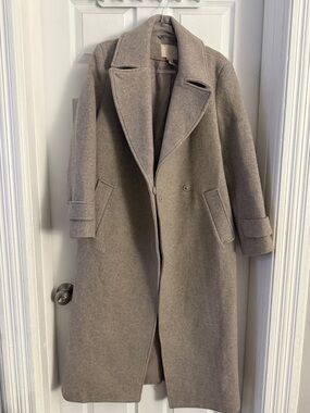 H&M Taupe Long Wool-Blend Trench Coat